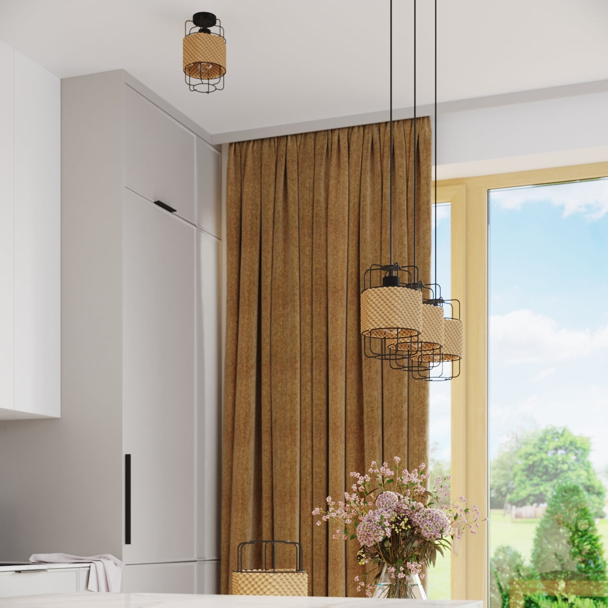 Studio - Schwarze Tischleuchte mit Holzgestell und Kabel