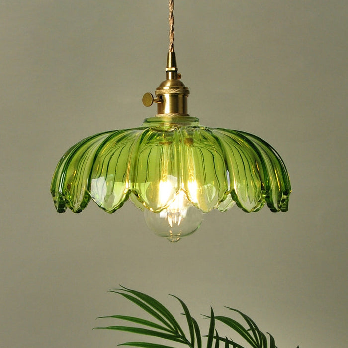 Aurela - Vintage-Pendelleuchte in Glasblume mit Blaseneffekt