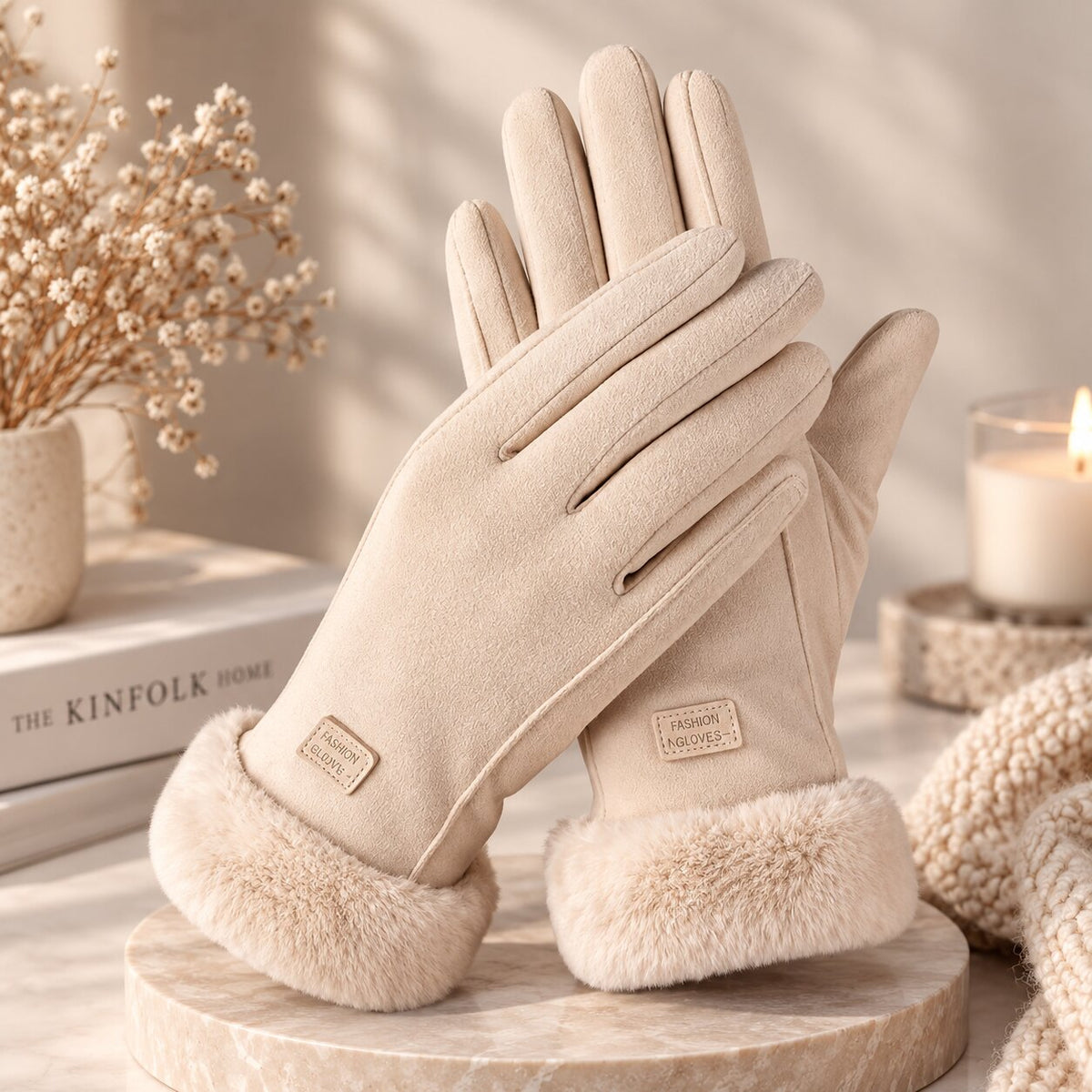 FrostPaw - Winterhandschuhe mit Synthetik-Lammfellfutter und Touchscreen-kompatiblen Fingerspitzen