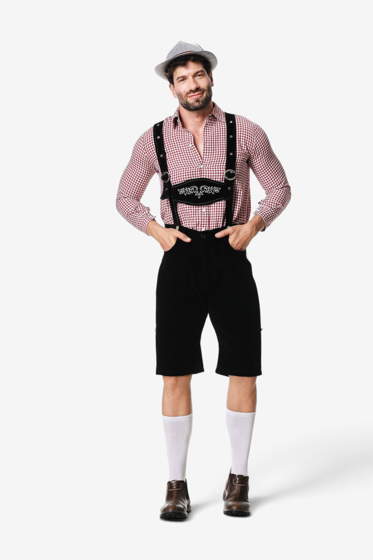 Herren Trachten-Kniebundhose mit Verstellbaren Trägern
