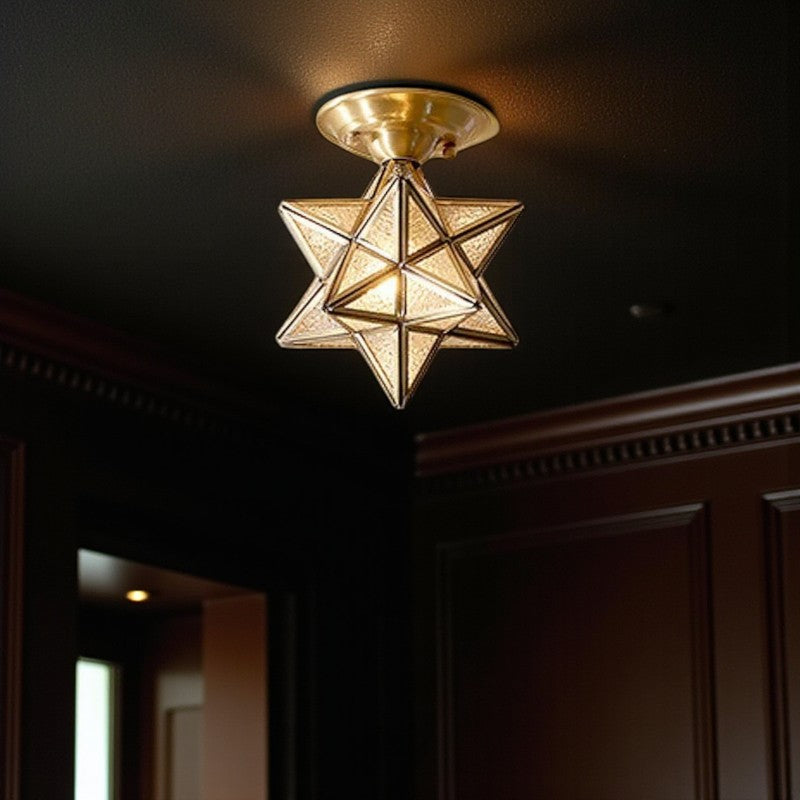Sternförmige Deckenlampe aus Messing mit klassischem Glasdesign