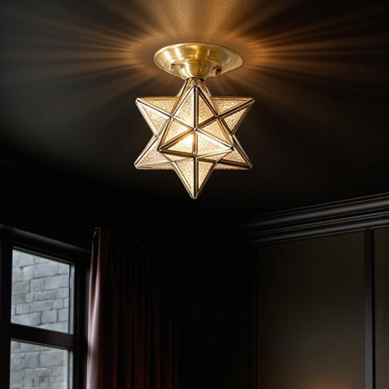 Sternförmige Deckenlampe aus Messing mit klassischem Glasdesign