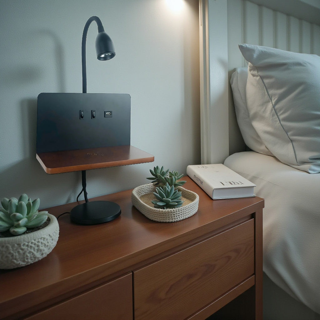 LED-Schreibtischlampe mit einstellbarer Beleuchtung und Ladeoptionen für zwei Geräte