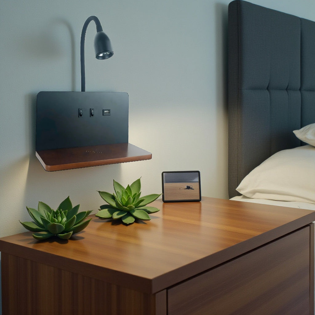 LED-Schreibtischlampe mit einstellbarer Beleuchtung und Ladeoptionen für zwei Geräte