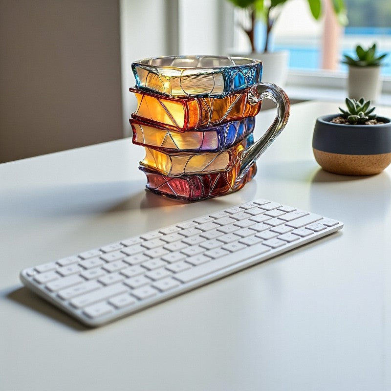 Handgefertigte 3D-bemalte Tasse mit Buchdesign zur Dekoration