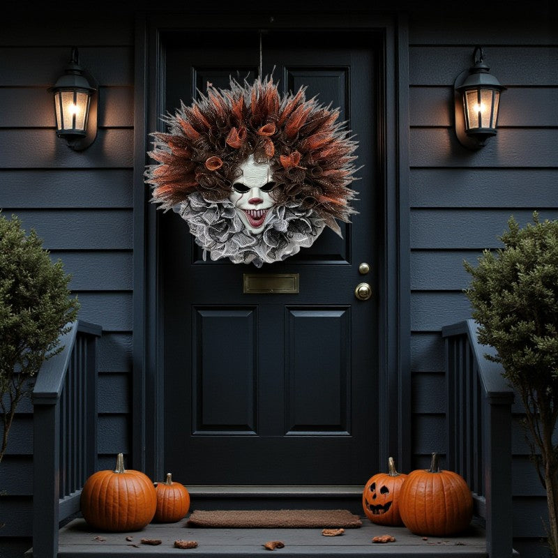 Halloween-Türkranz mit Clown-Netz-Design für Halloween-Deko