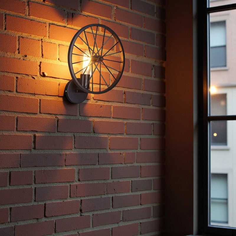 Industrielle Runde Wandleuchte mit Rad Design für Moderne Innenbeleuchtung