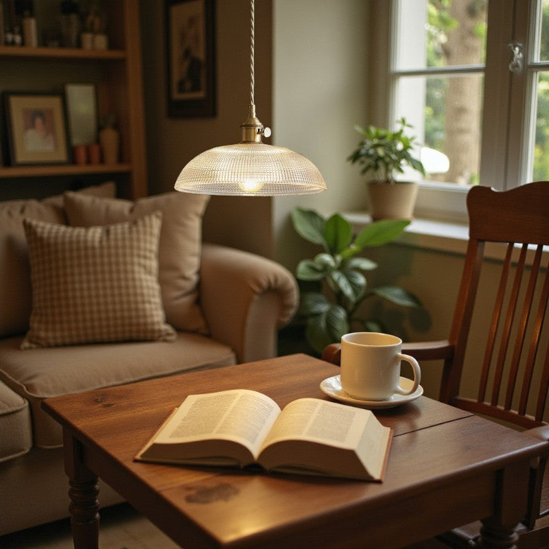 Deckenpendelleuchte mit geriffeltem Glaslampenschirm für Innenbeleuchtung