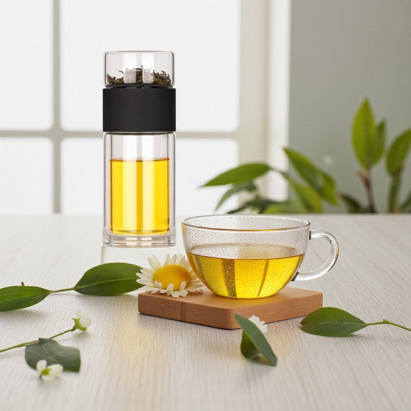 Wiederverwendbare Teeflasche mit Doppelwand Design und integriertem Teesieb