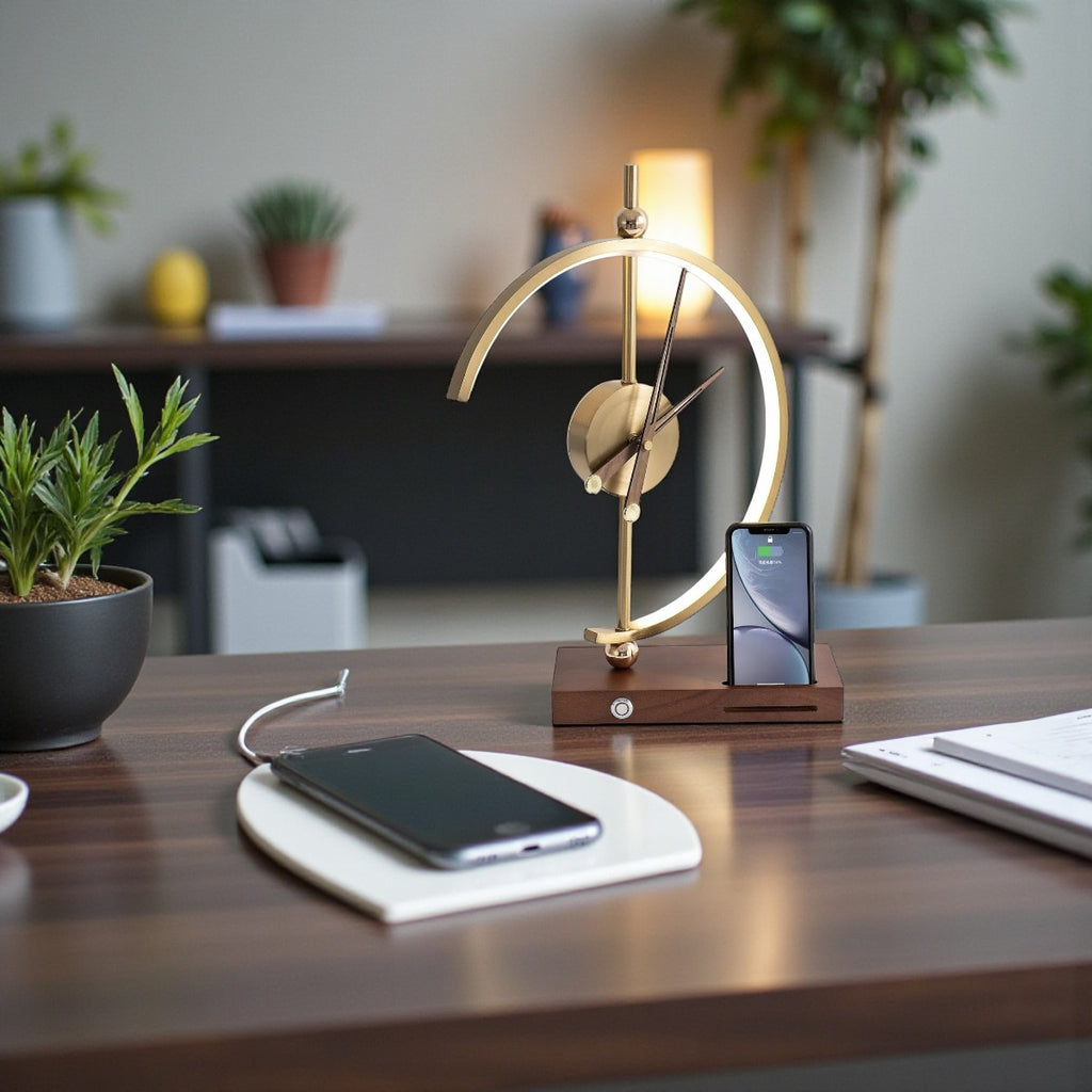 Multifunktionale Lampe mit Uhr und kabellosem Ladegerät für das und uden smarten Lebensstil