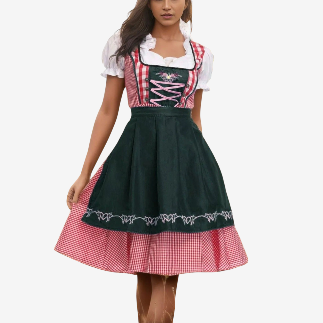Karierte Oktoberfest Dirndl für Damen mit Schürze