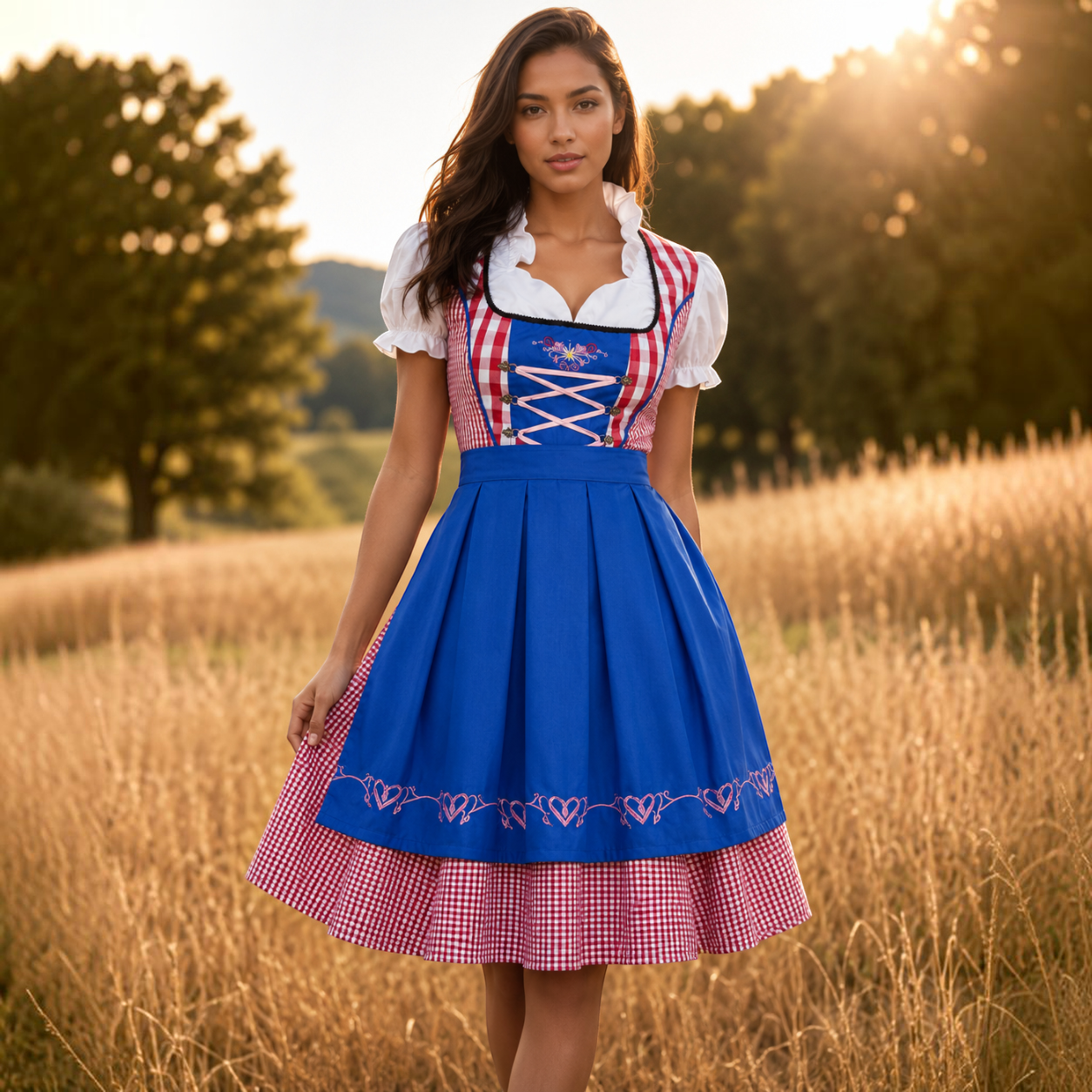 Karierte Oktoberfest Dirndl für Damen mit Schürze
