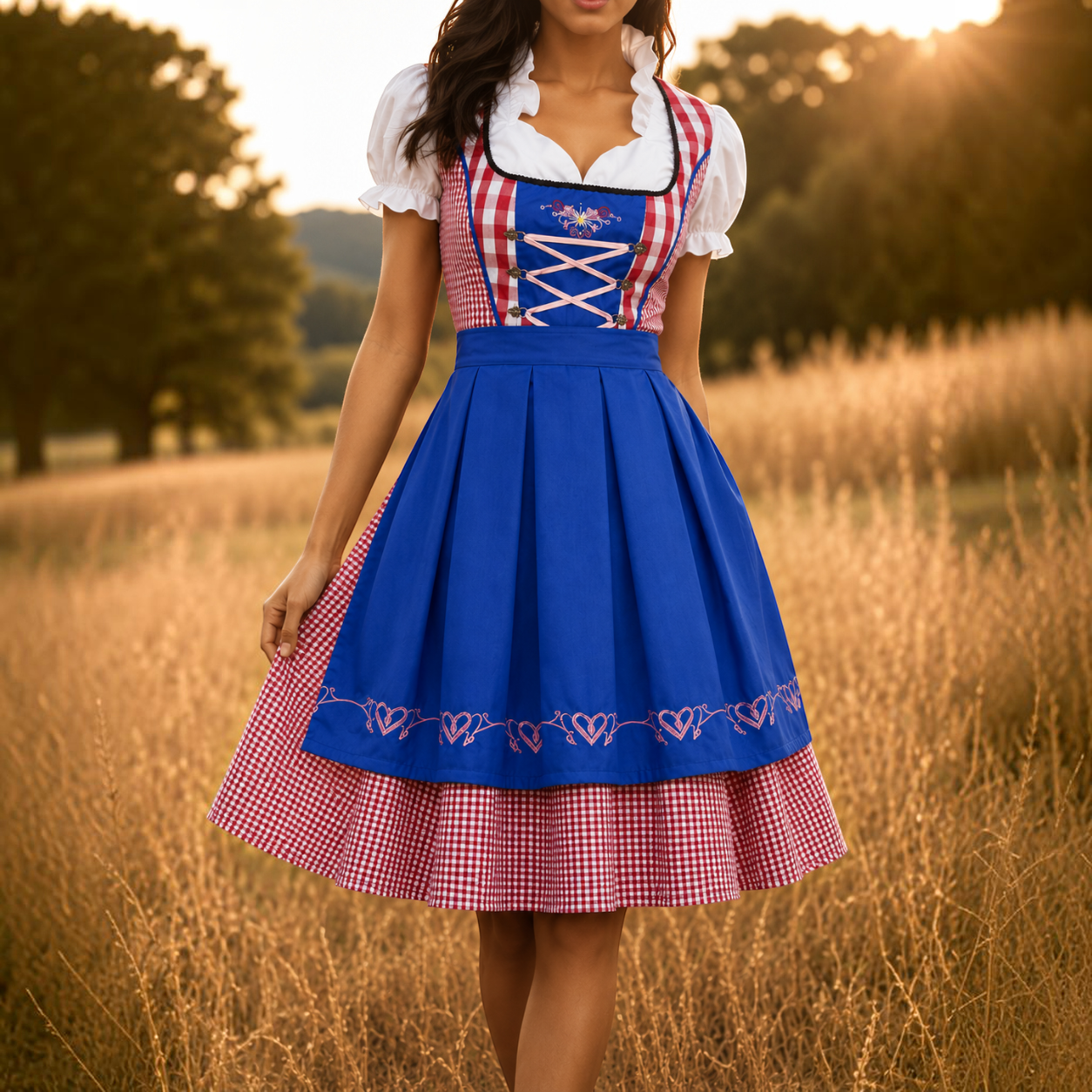 Karierte Oktoberfest Dirndl für Damen mit Schürze