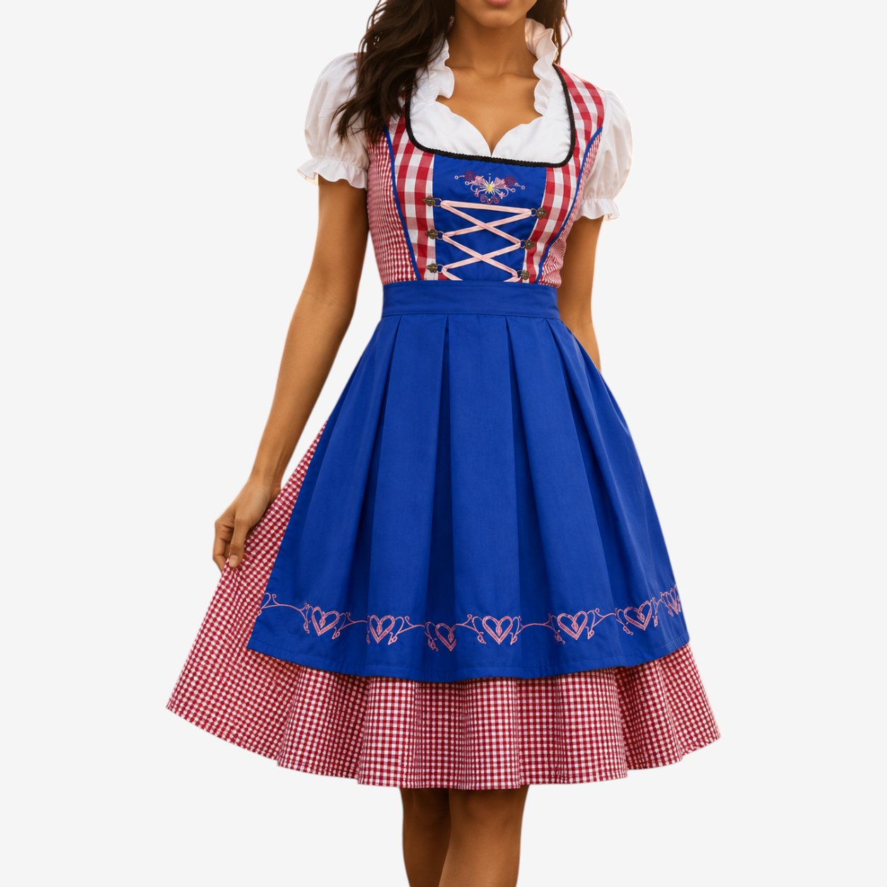 Karierte Oktoberfest Dirndl für Damen mit Schürze