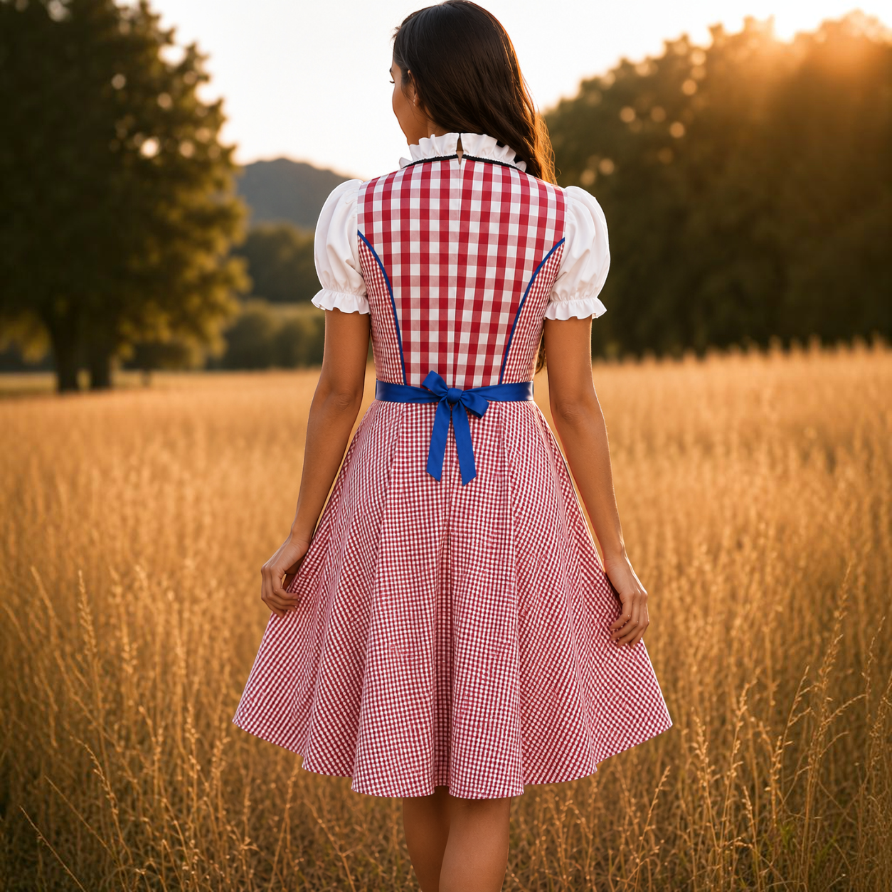 Karierte Oktoberfest Dirndl für Damen mit Schürze