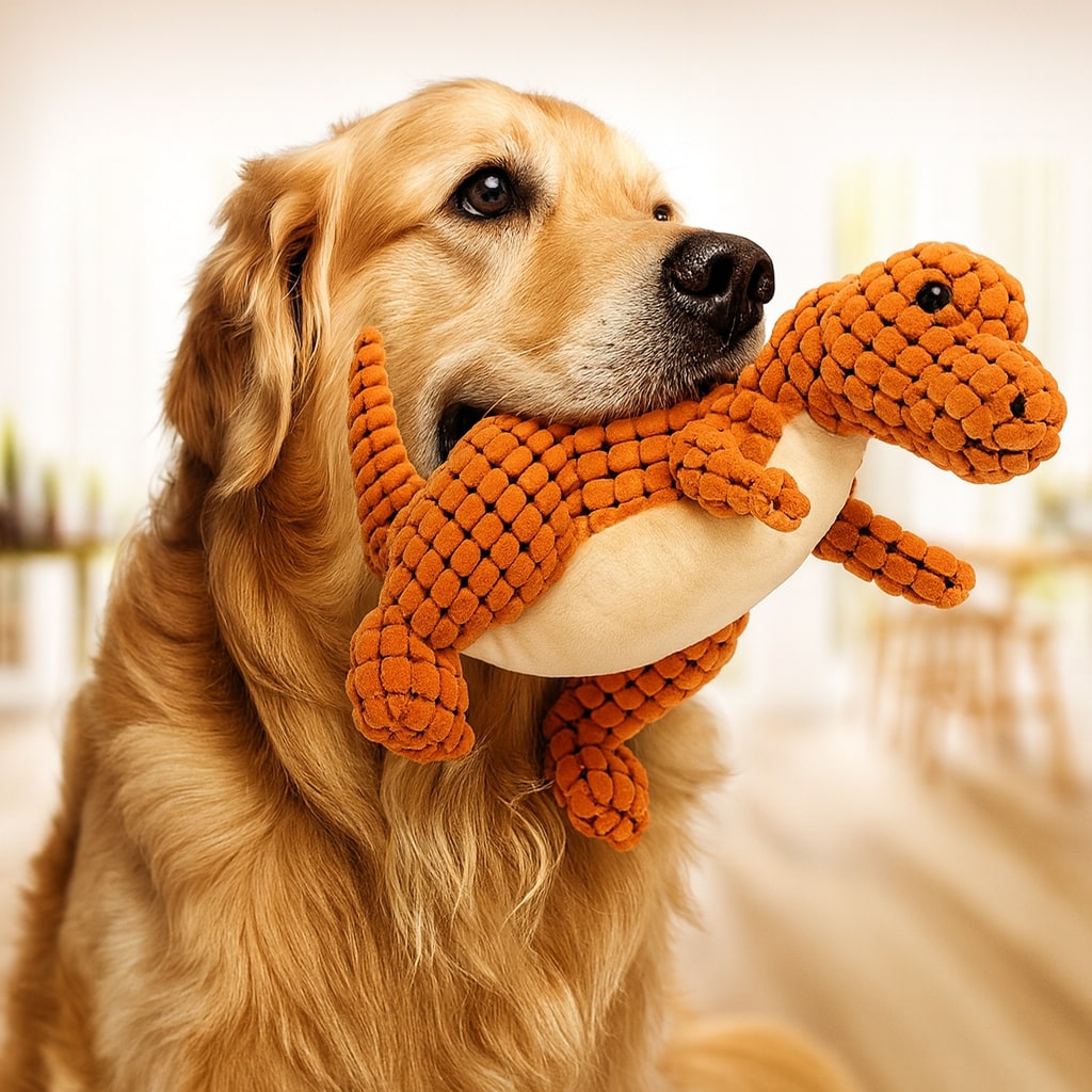 DinoSnuggle - Plüsch Dinosaurier Hundespielzeug mit Strukturierter Oberfläche