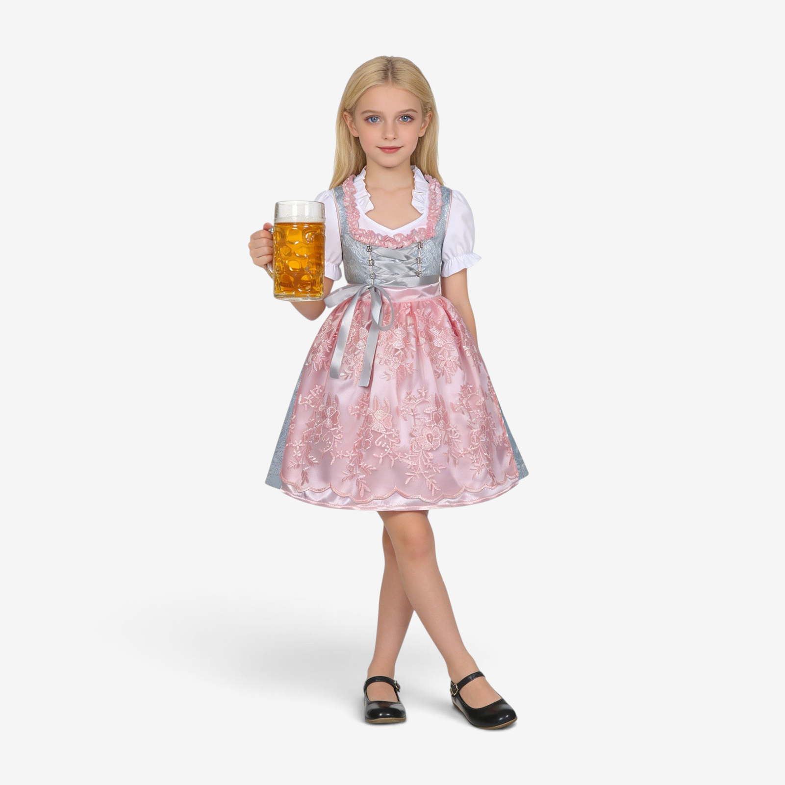 Mädchen Dirndl mit Bestickter Schürze und Rüschenbluse
