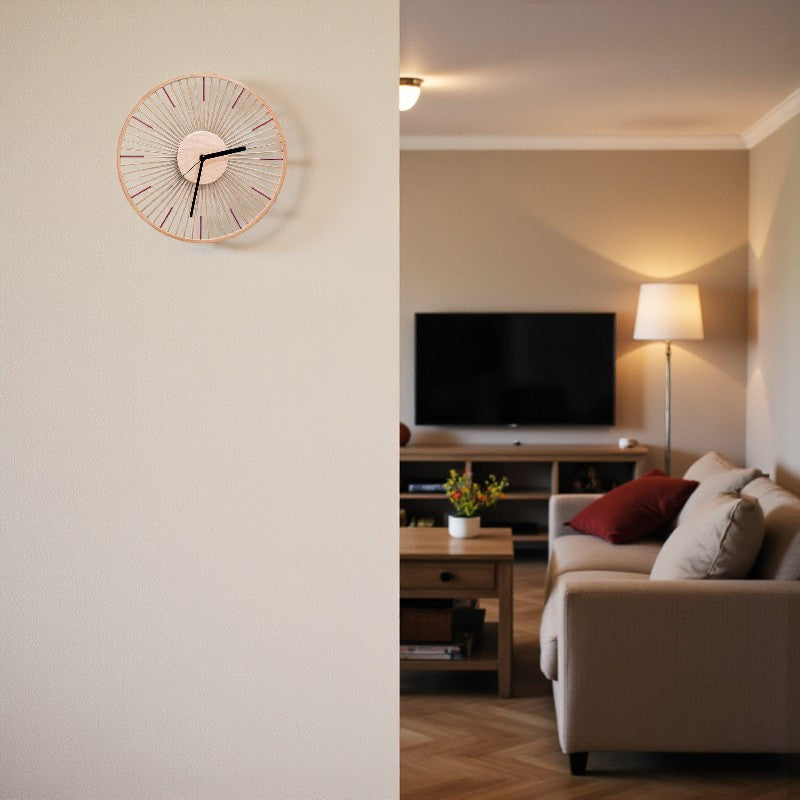 Nordische - Wanduhr aus Bambus mit geräuschlosem Uhrwerk