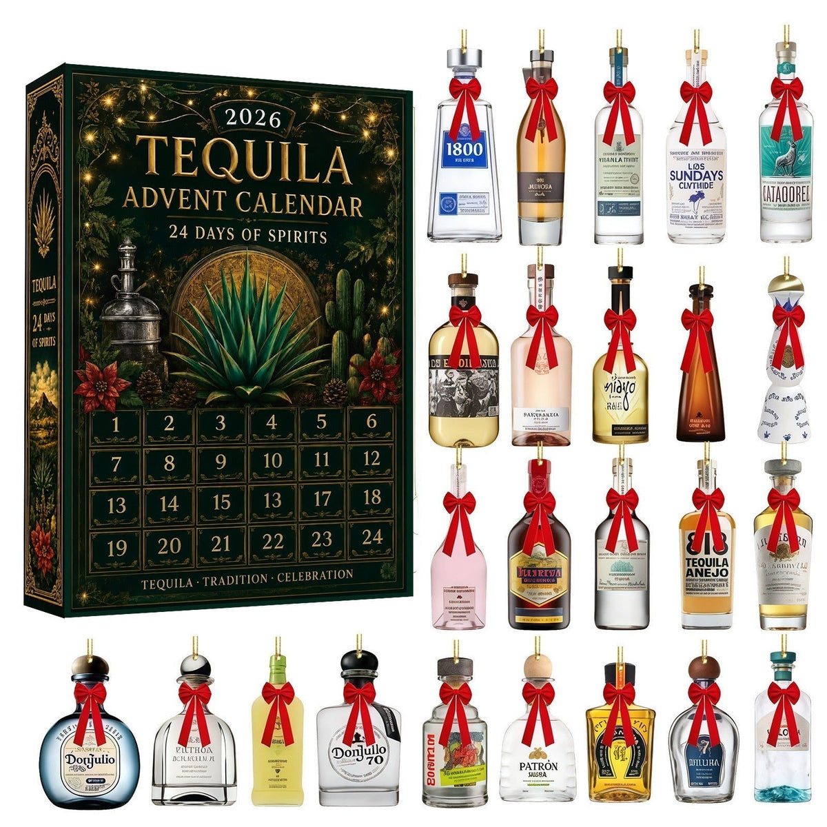 AgaveTrinket - Tequila-Flaschen Adventskalender mit 24 Acrylanhängern